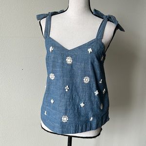 5 for $25 J Crew Embellished Chambray Tie Strap Top